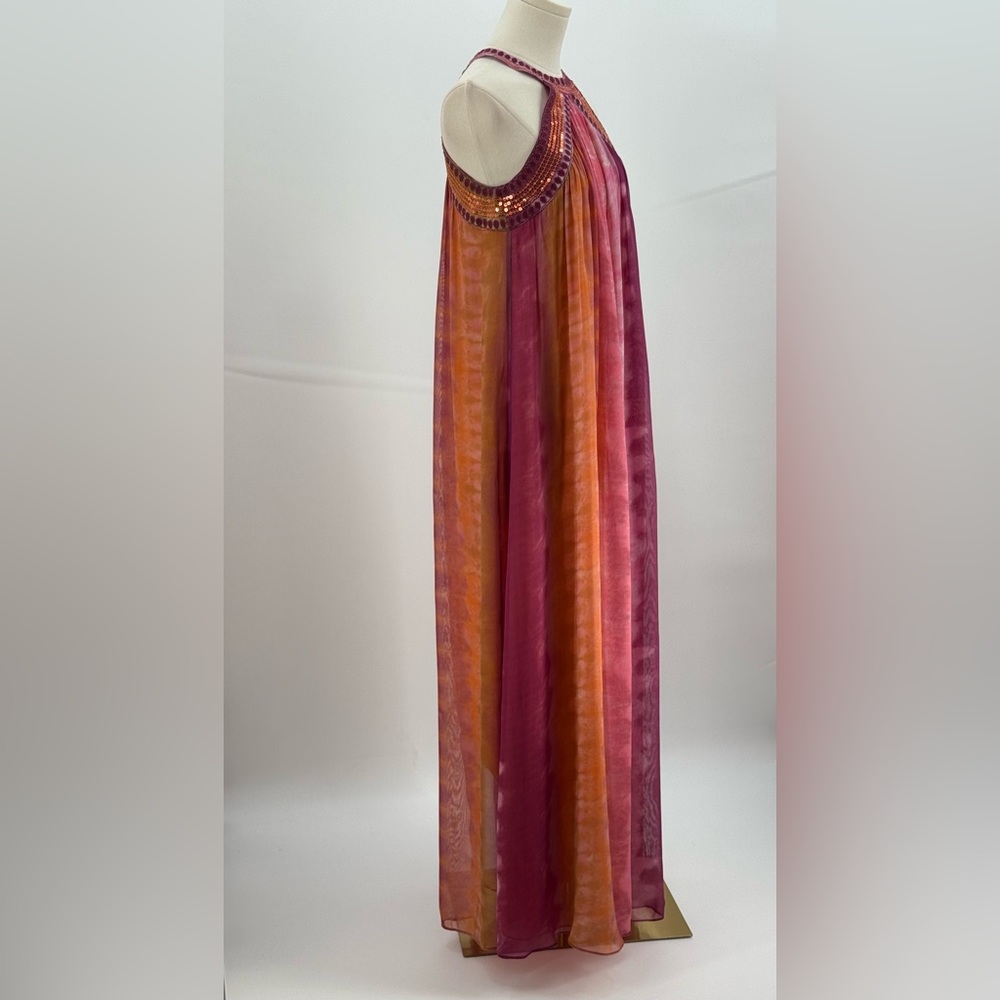 Zara Ombre Halter Maxi Pink Orange Flowing Chiffon Evening Summer Dress SZ XS - Picture 8 of 15